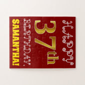 Red, Faux Gold 37th Birthday + Eigen naam Puzzle Legpuzzel (Horizontaal)