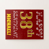 Red, Faux Gold 38th Birthday + Eigen naam Puzzle Legpuzzel (Horizontaal)