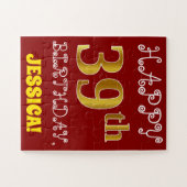Red, Faux Gold 39th Birthday + Eigen naam Puzzle Legpuzzel (Horizontaal)