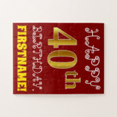 Red, Faux Gold 40th Birthday + aangepaste naam Puz Legpuzzel (Horizontaal)