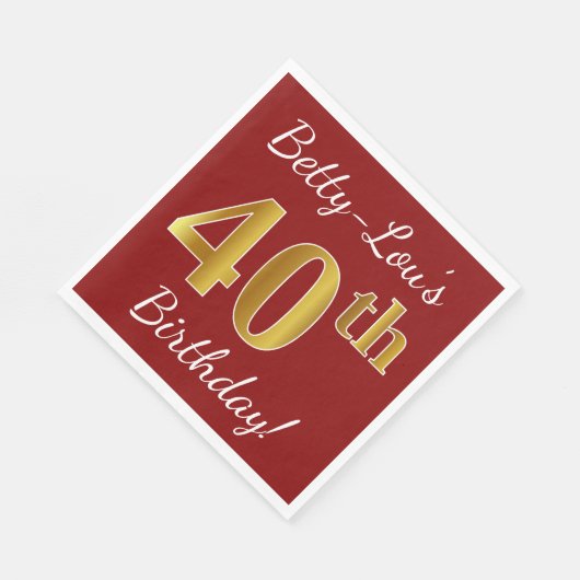 Red, Faux Gold 40th Birthday + aangepaste naam Servetten (Hoek)