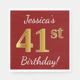 Red, Faux Gold 41st Birthday + aangepaste naam Servet