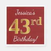 Red, Faux Gold 43rd Birthday + aangepaste naam Servet (Voorkant)