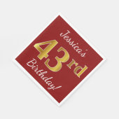 Red, Faux Gold 43rd Birthday + aangepaste naam Servet (Hoek)