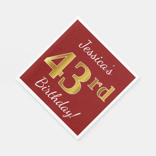 Red, Faux Gold 43rd Birthday + aangepaste naam Servet (Hoek)