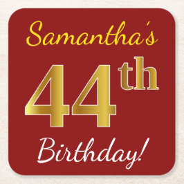 Red, Faux Gold 44th Birthday + aangepaste naam Kartonnen Onderzetters