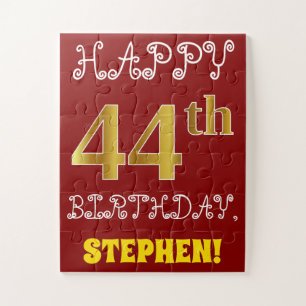 Red, Faux Gold 44th Birthday + Eigen naam Puzzle Legpuzzel