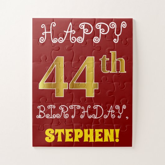 Red, Faux Gold 44th Birthday + Eigen naam Puzzle Legpuzzel (Verticaal)