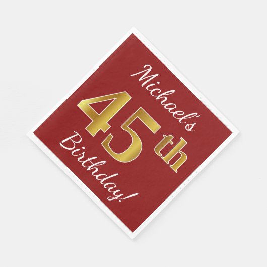 Red, Faux Gold 45th Birthday + aangepaste naam Servetten (Hoek)