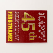Red, Faux Gold 45th Birthday + Eigen naam Puzzle Legpuzzel (Horizontaal)