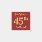Red, Faux Gold 45th Birthday, met aangepaste naam Post-it® Notes (Voorkant)