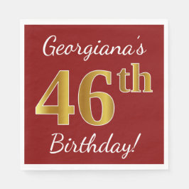 Red, Faux Gold 46th Birthday + aangepaste naam Servet
