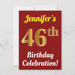 Red, Faux Gold 46th Birthday Celebration + Name Kaart