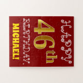 Red, Faux Gold 46th Birthday + Eigen naam Puzzle Legpuzzel (Horizontaal)