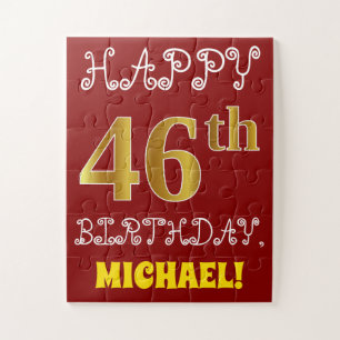 Red, Faux Gold 46th Birthday + Eigen naam Puzzle Legpuzzel