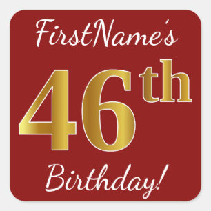 Red, Faux Gold 46th Birthday + Eigen naam Sticker