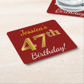 Red, Faux Gold 47th Birthday + aangepaste naam Kartonnen Onderzetters (Schuin)
