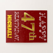 Red, Faux Gold 47th Birthday + Eigen naam Puzzle Legpuzzel (Horizontaal)