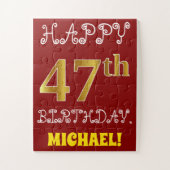 Red, Faux Gold 47th Birthday + Eigen naam Puzzle Legpuzzel (Verticaal)