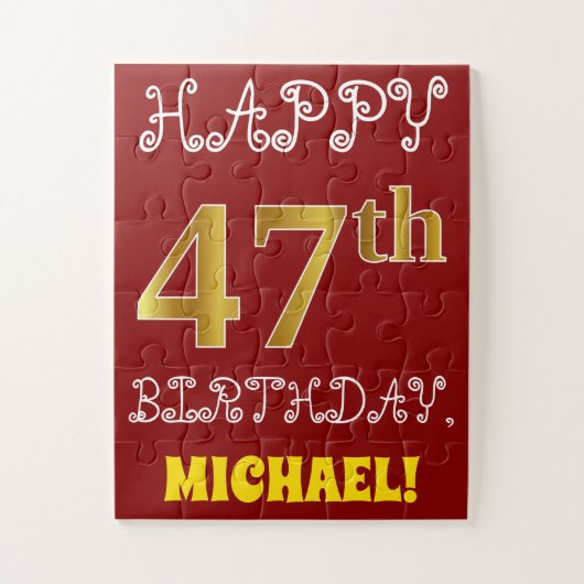 Red, Faux Gold 47th Birthday + Eigen naam Puzzle Legpuzzel (Verticaal)