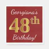 Red, Faux Gold 48th Birthday + aangepaste naam Servet (Voorkant)