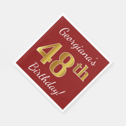 Red, Faux Gold 48th Birthday + aangepaste naam Servet (Hoek)