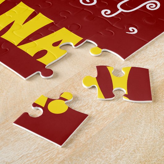 Red, Faux Gold 48th Birthday + Eigen naam Puzzle Legpuzzel (Zijkant)