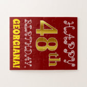 Red, Faux Gold 48th Birthday + Eigen naam Puzzle Legpuzzel (Horizontaal)