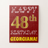 Red, Faux Gold 48th Birthday + Eigen naam Puzzle Legpuzzel (Verticaal)