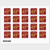 Red, Faux Gold 49th Birthday + aangepaste naam sti Vierkante Sticker (Vel)