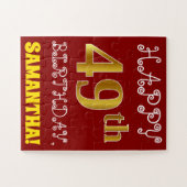 Red, Faux Gold 49th Birthday + Eigen naam Puzzle Legpuzzel (Horizontaal)