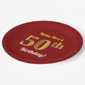 Red, Faux Gold 50th Birthday + aangepaste naam Papieren Bordje (Gekanteld)