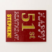 Red, Faux Gold 51st Birthday + aangepaste naam Puz Legpuzzel (Horizontaal)