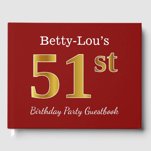 Red, Faux Gold 51st Birthday Party + aangepaste na Gastenboek (Voorkant)