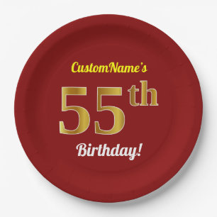Red, Faux Gold 55th Birthday + aangepaste naam Papieren Bordje