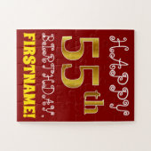 Red, Faux Gold 55th Birthday + Eigen naam Puzzle Legpuzzel (Horizontaal)