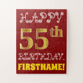 Red, Faux Gold 55th Birthday + Eigen naam Puzzle Legpuzzel (Verticaal)