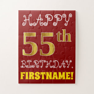 Red, Faux Gold 55th Birthday + Eigen naam Puzzle Legpuzzel