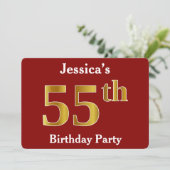 Red, Faux Gold 55th Birthday Party + aangepaste na Kaart (Staand voorkant)