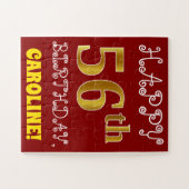 Red, Faux Gold 56th Birthday + Eigen naam Puzzle Legpuzzel (Horizontaal)