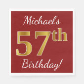 Red, Faux Gold 57th Birthday + aangepaste naam Servet (Voorkant)