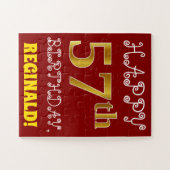 Red, Faux Gold 57th Birthday + Eigen naam Puzzle Legpuzzel (Horizontaal)