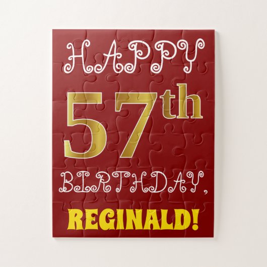 Red, Faux Gold 57th Birthday + Eigen naam Puzzle Legpuzzel (Verticaal)