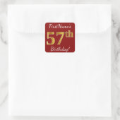 Red, Faux Gold 57th Birthday + Sticker voor aangep (Tas)