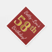 Red, Faux Gold 58th Birthday + aangepaste naam Servet (Hoek)