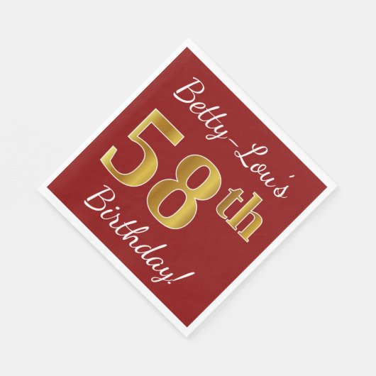 Red, Faux Gold 58th Birthday + aangepaste naam Servet (Hoek)