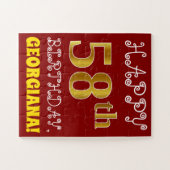 Red, Faux Gold 58th Birthday + Eigen naam Puzzle Legpuzzel (Horizontaal)