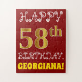 Red, Faux Gold 58th Birthday + Eigen naam Puzzle Legpuzzel (Verticaal)
