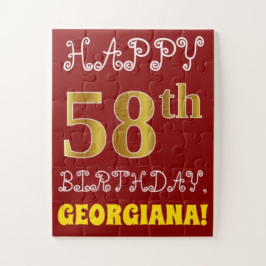Red, Faux Gold 58th Birthday + Eigen naam Puzzle Legpuzzel (Verticaal)