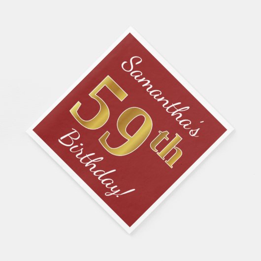 Red, Faux Gold 59th Birthday + aangepaste naam Servet (Hoek)